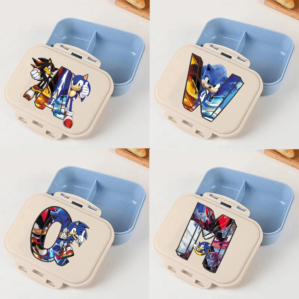 Bento Box - ソニック・ザ・ヘッジホッグのランチボックス。0～9、A～Zの文字入り。女の子、男の子、学生向け。プラスチック製で持ち運び可能。保温機能付き。子供の誕生日プレゼントに最適。