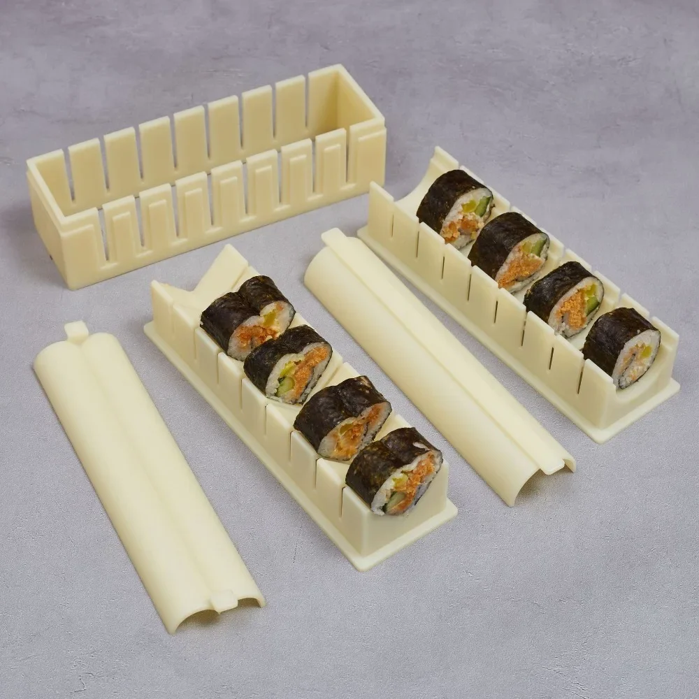 Sushi Making Kit - 寿司作りキット3点セット。プラスチック製のキムバップ寿司ロール型。丸型、正方形、ハート型のケーキロールを作るための道具。