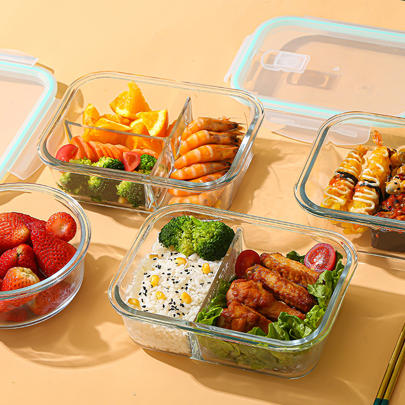 Bento Box - 耐熱ガラス製食品保存容器。高ホウケイ酸ガラス製で、電子レンジや冷蔵庫での使用に最適。密閉性の高い弁当箱として、食品の鮮度を保ちます。