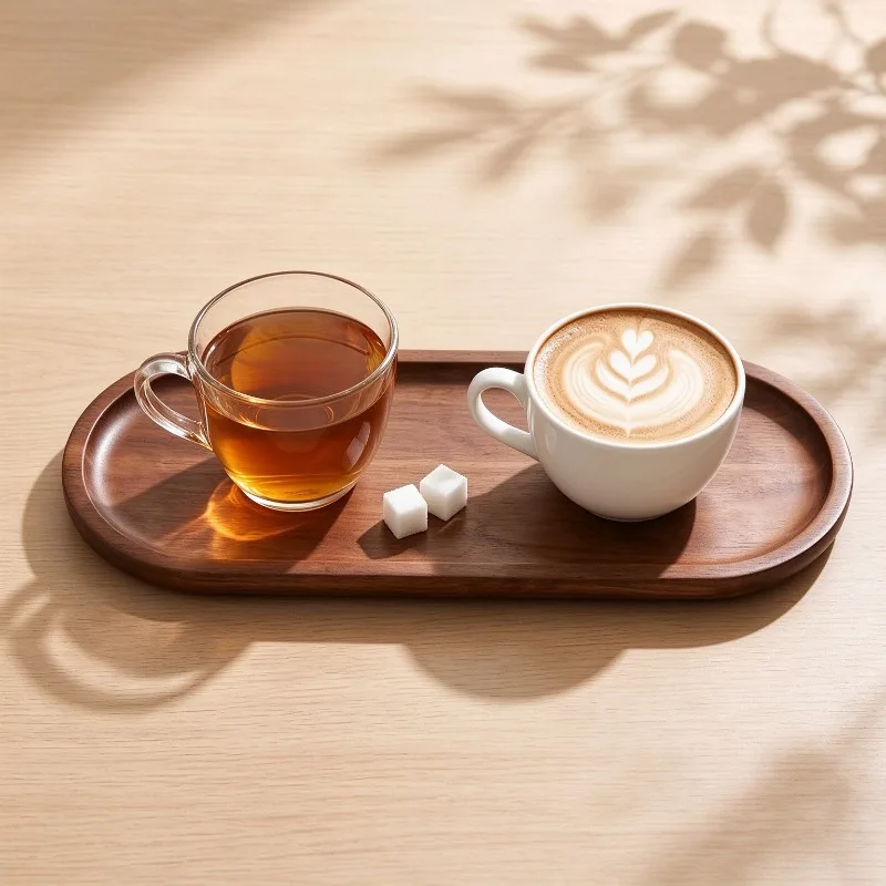 Japanese Tea - 和風の楕円形アカシア材製ティーコースター、丈夫なカップホルダー、ケーキトレイ、アロマセラピー用、スキンケア用、卓上収納オーガナイザー。