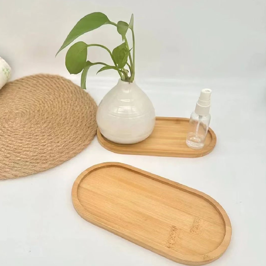 Japanese Snacks - 2個入り/木製トレイ 丸型木製トレイ 和風楕円形ブナ材 小さな木製プレート ミルクスナックトレイ プレゼンテーショントレイ