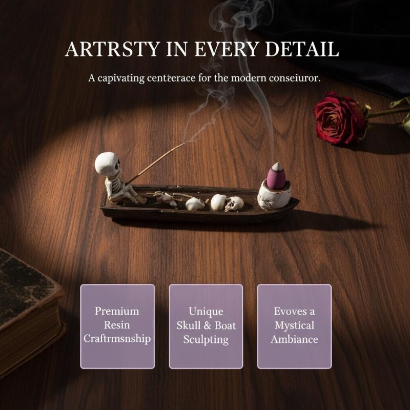 スカルボート型インセンスホルダー、ユニークなレジン製インセン - Incense Holder のレビューと価格